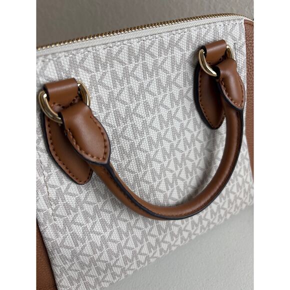 Michael Kors Sienna Medium Logo Messenger Convertible Bag Off-White and Brown - Picture 8 of 16